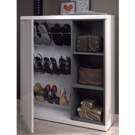 Meuble à chaussures avec 1 porte et 3 étagéres, coloris blanc brillant - Dim : 108cm x 79cm x 25cm