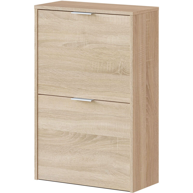 Meuble à Chaussures avec 2 abattants coloris chêne canadien -longueur 50 cm x profondeur 22 cm x hauteur 76 cm