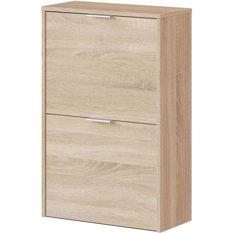 Meuble à Chaussures avec 2 abattants coloris chêne canadien -longueur 50 cm x profondeur 22 cm x hauteur 76 cm Pegane