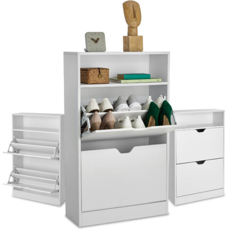 Tectake – Meuble à chaussures étroit blanc – 2 compartiments basculants – Rangement jusqu'à 12 paires – Dimensions 60x24x102 cm