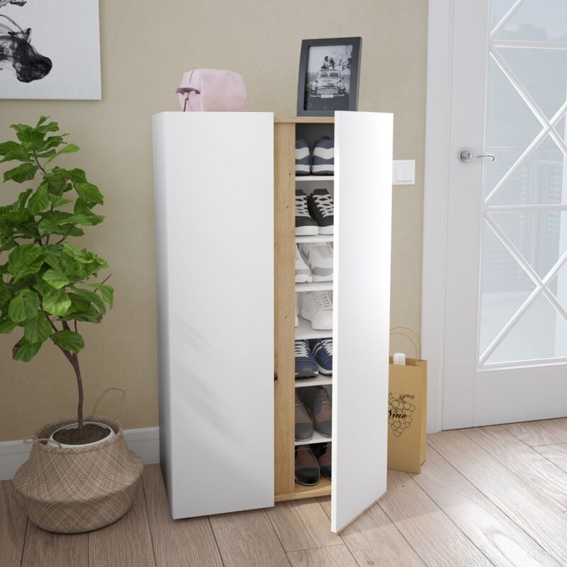 Terre De Nuit - Meuble à chaussures avec 2 portes et 6 étagères réglables blanc