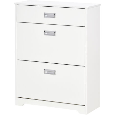 Meuble à chaussures avec 2 tiroirs rabattables étagère réglable + 1 tiroir  jusqu'à 16 paires 70L x 29l x 92H Blanc