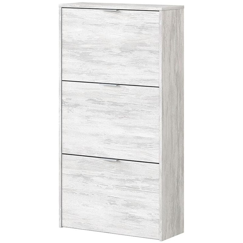 Meuble à Chaussures avec 3 abattants coloris chêne Gris blanchie - Hauteur 113 x Longueur 60 x Profondeur 22 cm