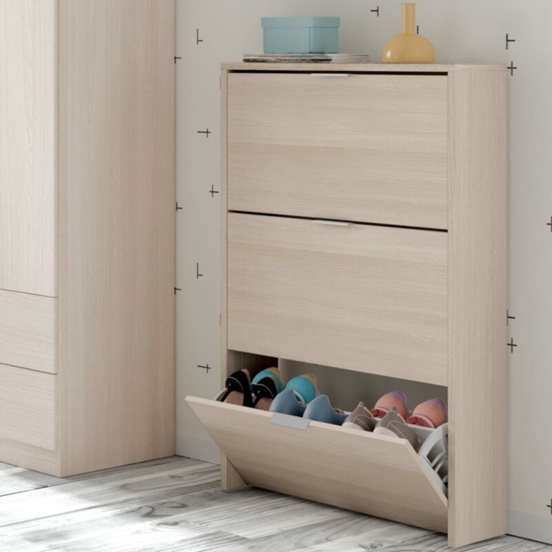 Terre De Nuit - Meuble à chaussures avec 3 portes, capacité 18 paires - Naturel - MC81011