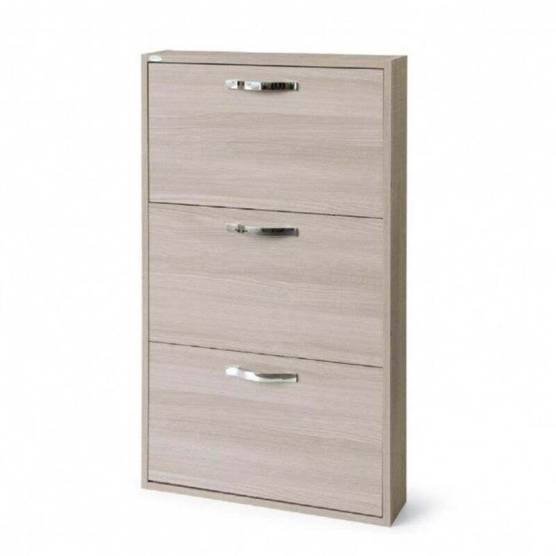 Toscohome - Meuble à chaussures avec 3 portes gain de place couleur orme 65x15x108H cm - Serena