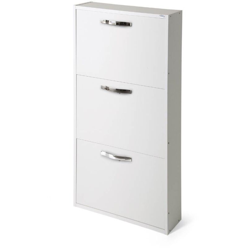 Toscohome - Meuble à chaussures avec 3 portes gain de place en frêne blanc 65x15x108H cm - Serena