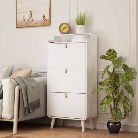 Meuble à chaussures avec 3 tiroirs pliables et compartiment, pour entrée et chambre, blanc