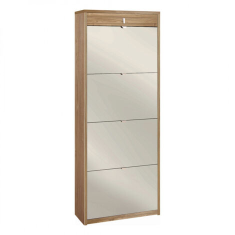 Meuble à chaussures avec 4 portes miroir et 1 tiroir, 63L x 29P x H164 cm, finition noyer Stelvio, Sarmog
