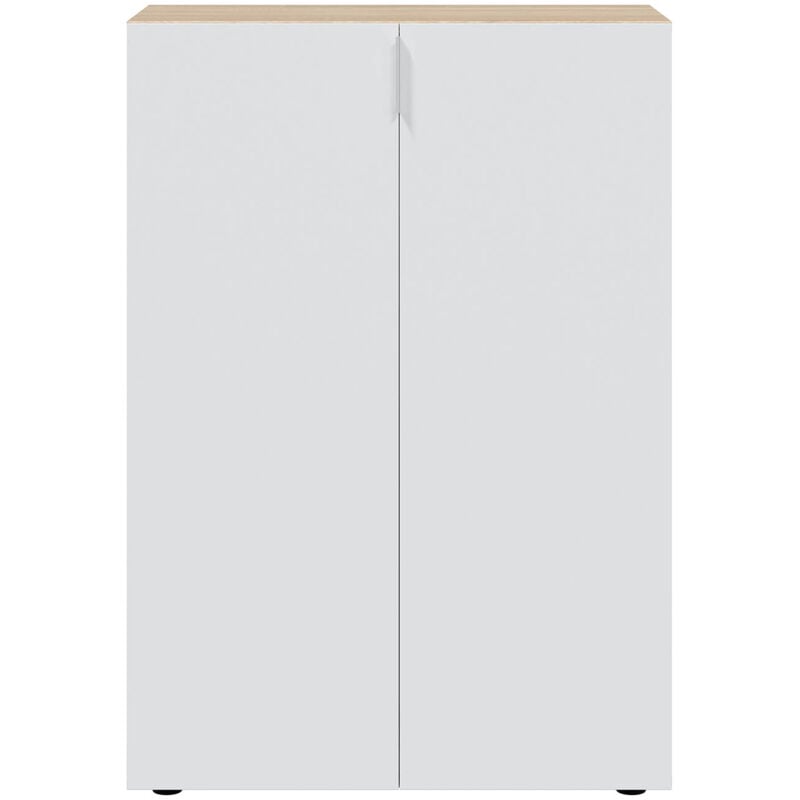 Pegane - Meuble à Chaussures avec 6 étagéres coloris chêne candien / blanc artic - Hauteur 103 x Longueur 72 x Profondeur 36 cm