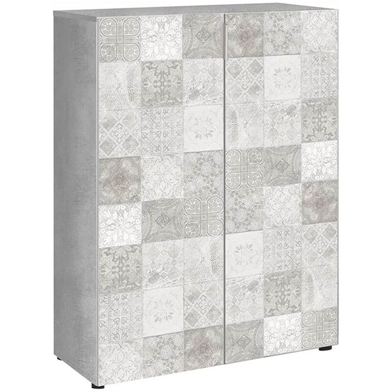 Pegane - Meuble à Chaussures avec 6 étagéres coloris dessin imitation carrelage / ciment - Hauteur 103 x Longueur 72 x Profondeur 36 cm