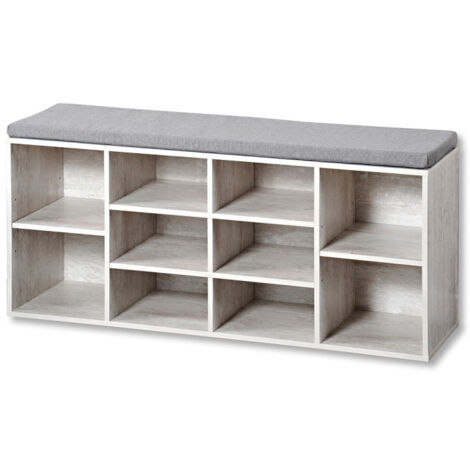 Meuble à chaussures avec assise en bois blanchi, KESPER