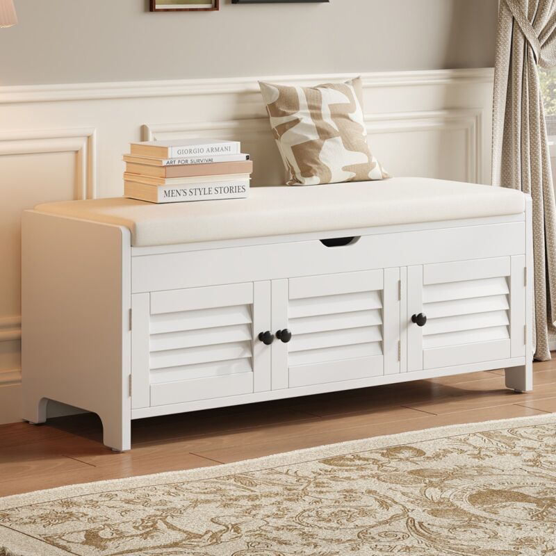 Eifson - Meuble à chaussures avec banc 110x40x50 cm, avec assise rembourrée, 3 portes aveugles, espace de rangement caché sur le dessus, adapté aux
