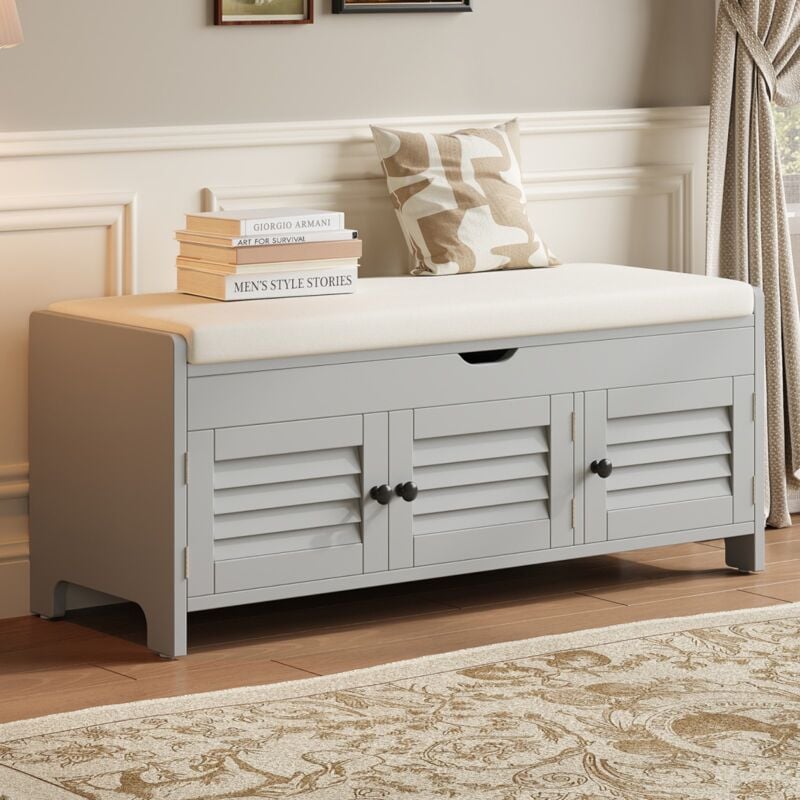 Meuble à chaussures avec banc 110x40x50 cm, avec assise rembourrée, 3 portes aveugles, espace de rangement caché sur le dessus, adapté aux couloirs