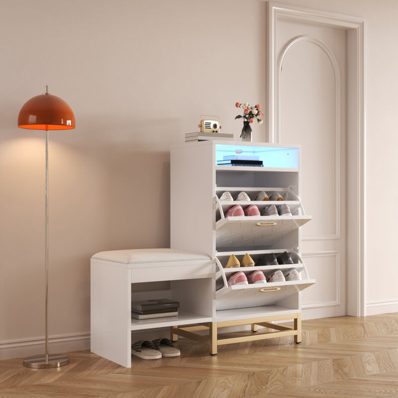 Hauss Spole - Meuble à chaussures avec banc pour changer de chaussures, étagère à chaussures avec lde, rabat, blanc