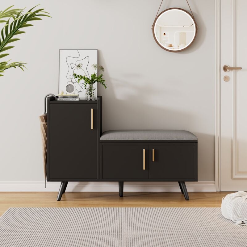 Modernluxe - Meuble à chaussures - avec une banquette et 3 portes - Noir