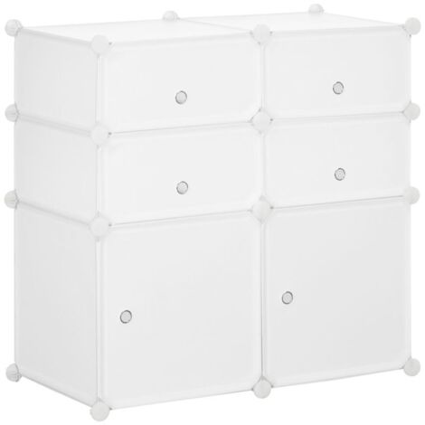 Meuble à Chaussures avec Boîtes de Rangement Intégrées, Étagère et Armoire en Plastique et Acier, Organisation Modulaire pour Entrée ou Dressing, 75 x 37 x 73 cm ,Blanc