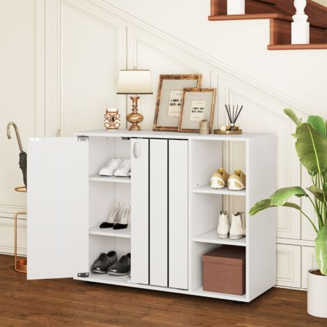 Meuble à Chaussures avec Portes Range-Chaussures à 3 Niveaux avec Étagères Ouvertes Réglables Organiseur de Rangement 80 x 31 x 64,5cm Blanc