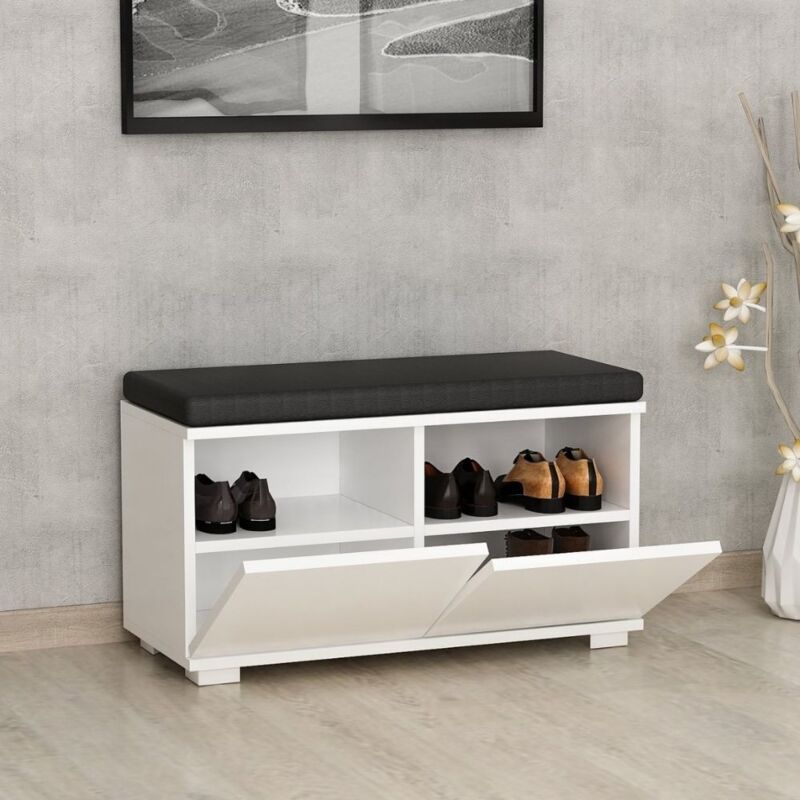 Toscohome - Meuble à chaussures avec pouf en noir et blanc 80 cm - Dragoshoe