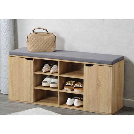 Meuble à chaussures avec siège – Longueur 103 cm – Largeur 48 cm – Hauteur 30,5 cm – Matière FSC – Design élégant pour couloirs – Kesper