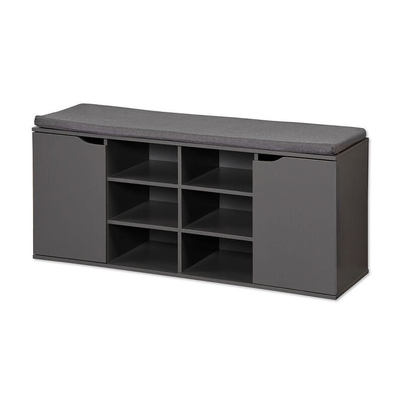 Meuble à chaussures en bois avec coussin + placards - Gris - l 100 x h 48 cm - Livraison gratuite