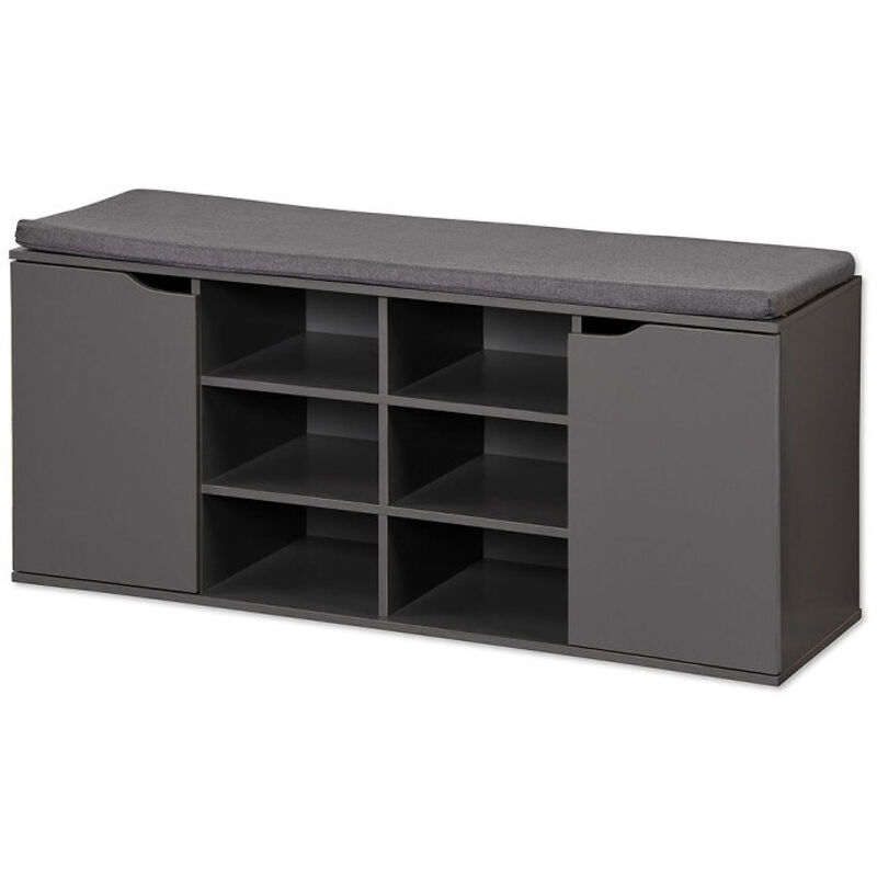 Kesper - Meuble à chaussures en bois avec coussin + placards - Gris - l 100 x h 48 cm - Livraison gratuite