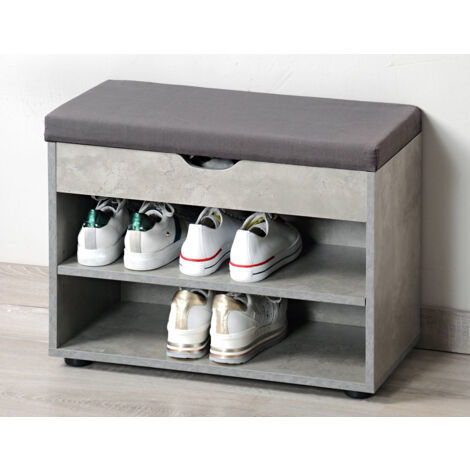 Meuble à chaussures avec siège et presse-papiers, imitation béton, KESPER