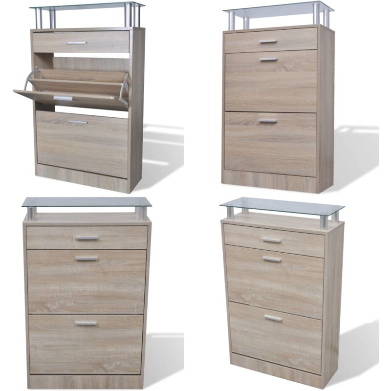 Meuble à chaussures avec tiroir et plateau en verre Bois - Meubles à Chaussures - Rangement Chaussures - Étagère Chaussures - Armoire à Chaussures