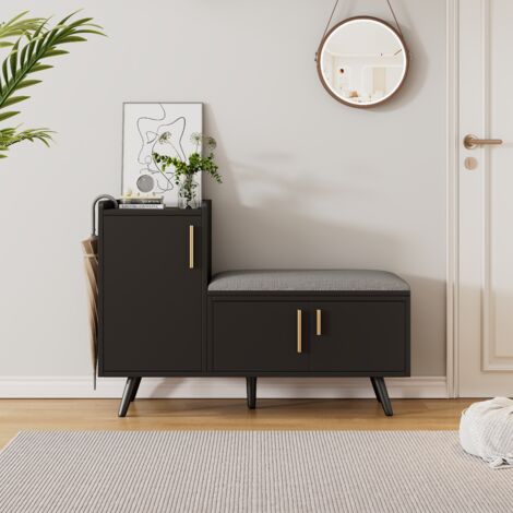 Meuble à chaussures - avec une banquette et 3 portes - Noir