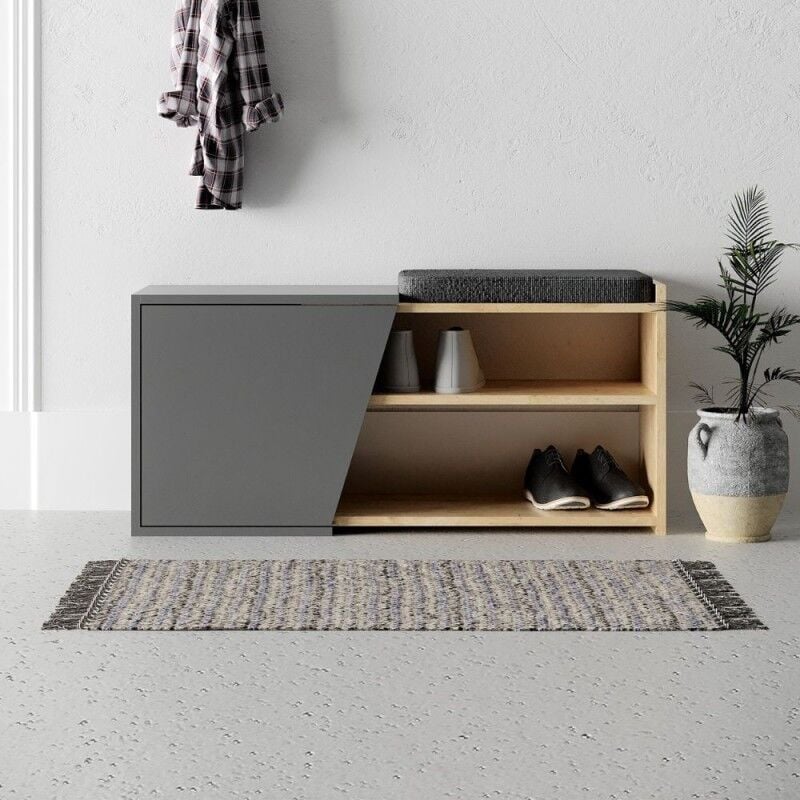 Toscohome - Meuble à chaussures banc en chêne et anthracite 104 cm - Fiona