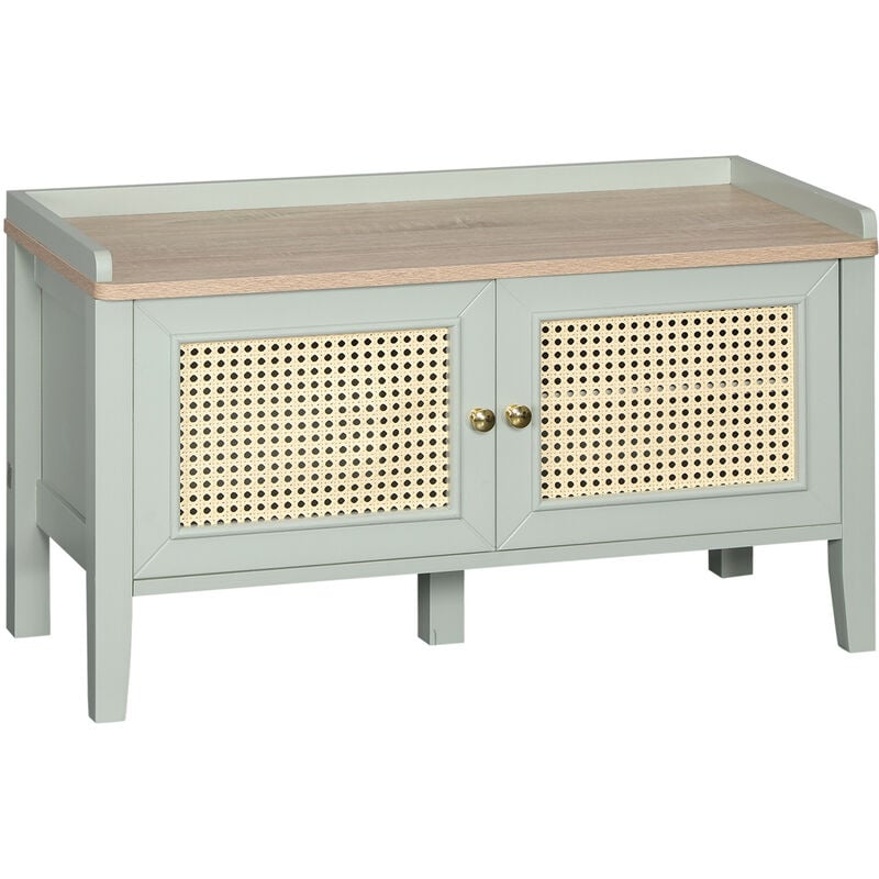 Meuble à chaussures banc rotin albury aspect chêne et vert d'eau