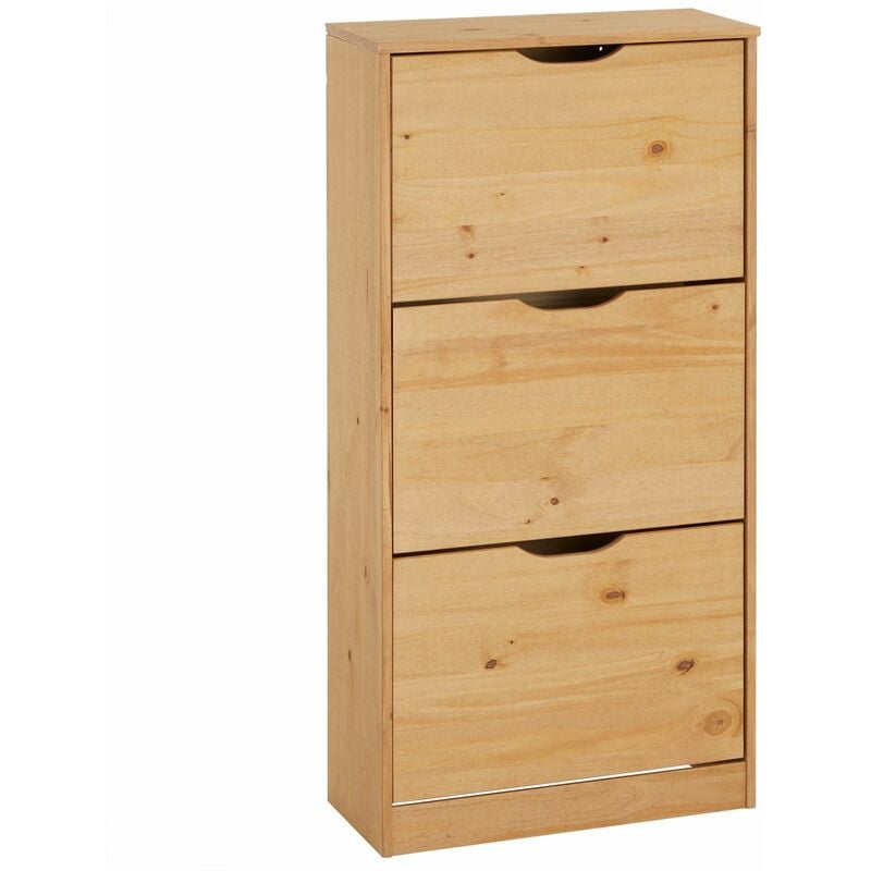 Idimex - Meuble à chaussures en pin basil, 3 abattants, lasuré brun