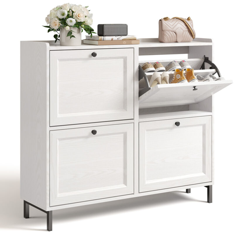 Meuble à Chaussures Bealife Range-chaussures 4 Casiers pour Rangement 20 Paires Profondeur 24 cm Blanc 99 x 24 x 91 cm