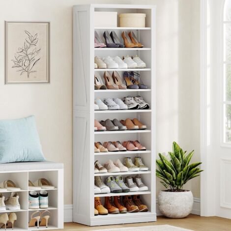 Meuble à chaussures blanc 30-30 paires – Étagères réglables – Panneaux de particules – Dimensions 30,5 x 62,5 x 181 cm