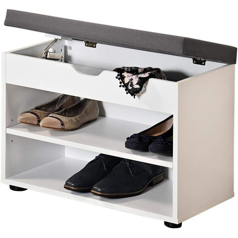 Meuble à chaussures en bois avec coussin d'assise et coffre - Blanc - l 60 x h 45 cm - Livraison gratuite