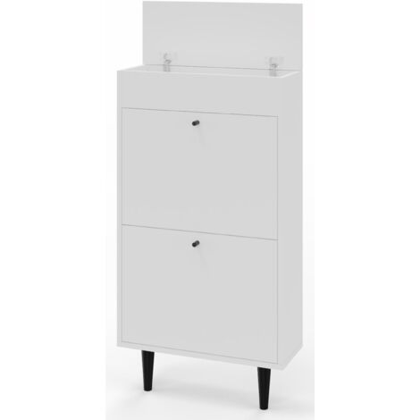 Meuble à chaussures blanc DOTTI 521 avec compartiment de rangement