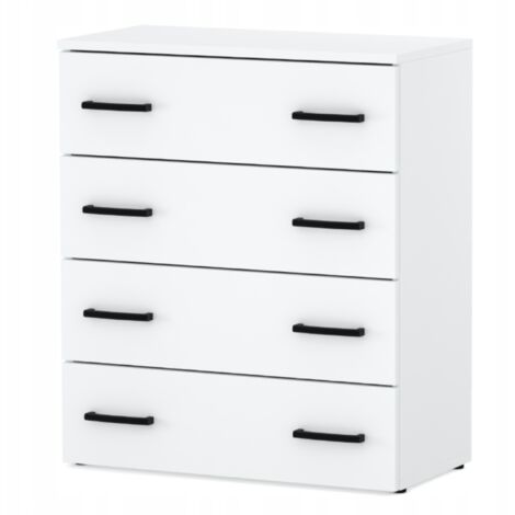 Meuble à chaussures blanc mat 71,2x82,9x35 cm – 4 étagères pour 12 paires – Panneau stratifié 16 mm – Poignées en métal noir
