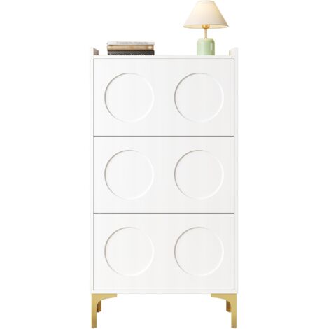Meuble à chaussures blanc moderne 3 niveaux pieds métal grand rangement entrée design luxe gain de place