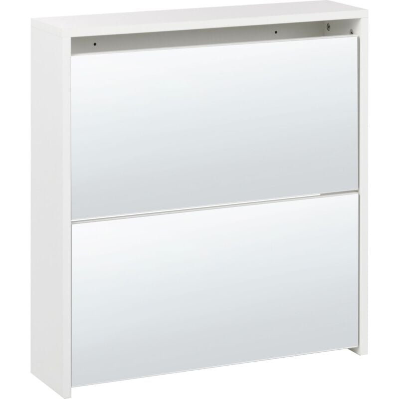Beliani - Meuble à Chaussures Cadre mdf 2 Compartiments de Rangement Face Avant Miroir Blanc Midfield