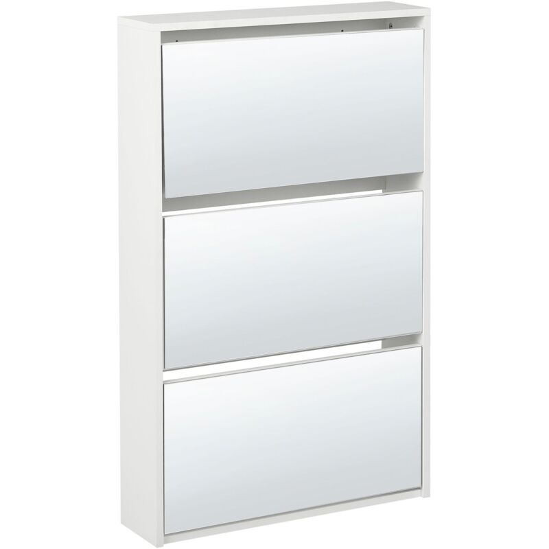 Beliani - Meuble à Chaussures Cadre mdf 3 Compartiments de Rangement Face Avant Miroir Blanc Midfield