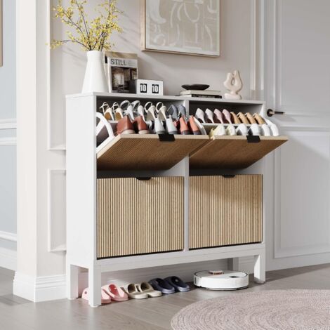 Meuble à chaussures Chaussure de chaussures Coffre de tiroirs avec 2-4 volets Armoire et tiroir,blanc