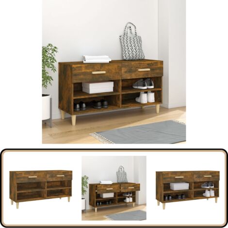 Meuble à chaussures Chêne fumé 102x35x55 cm Bois d'ingénierie - Meubles Rangements - Meuble Chaussure - Armoire À Chaussures - Rangement Chaussures - Étagère Chaussures