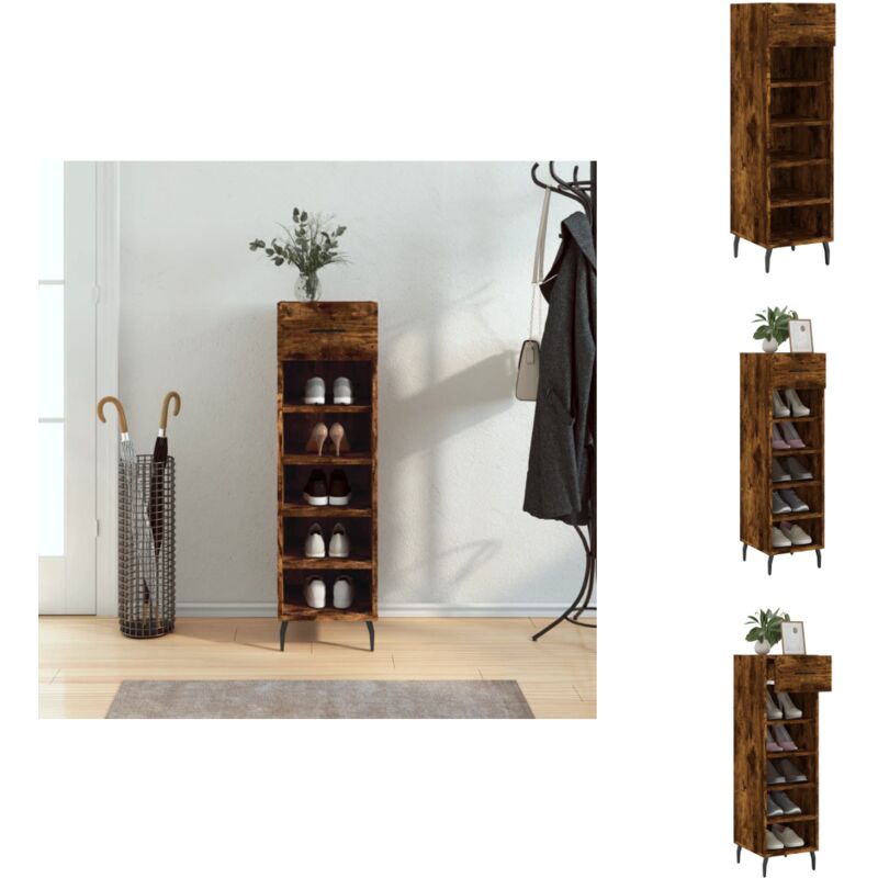 Meuble à chaussures chêne fumé 30x35x105 cm bois d'ingénierie - Armoire à Chaussures - Meuble Rangement Chaussures - Rangement Chaussures - Commode