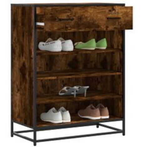 Meuble à chaussures chêne fumé bois d'ingénierie et métal