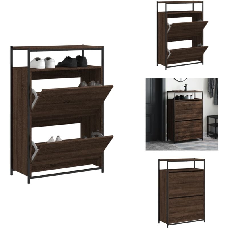 Meuble à chaussures chêne marron 75x34x112 cm bois d'ingénierie - Meubles Rangements Chaussures - Meuble Chaussure Entrée - Armoire à Chaussures