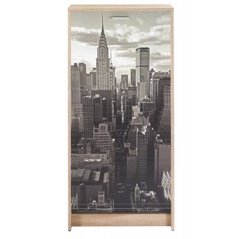 Meuble à chaussures chêne naturel rideau New York 21 paires Shoot 58cm