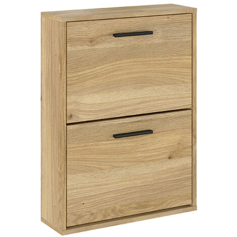 Meuble à chaussures, commode à chaussures à 2 portes coloris chêne Mauvella - Longueur 54 x profondeur 18 x hauteur 73 cm