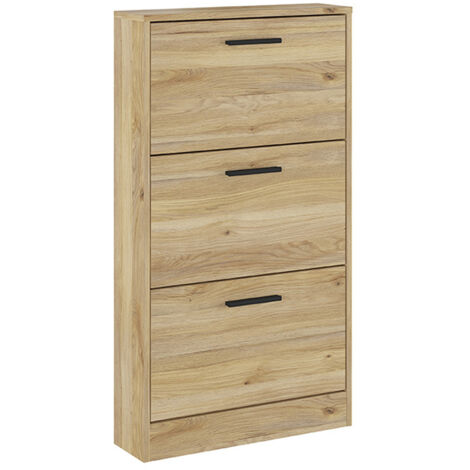 Meuble à chaussures, commode à chaussures à 3 portes coloris  chêne Mauvella - Longueur 59,80  x profondeur 17 x hauteur 107,70 cm