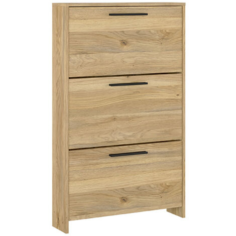 Meuble à chaussures, commode à chaussures à 3 portes coloris chêne Mauvella -  Longueur 68,50 x profondeur 17 x hauteur 115,50 cm