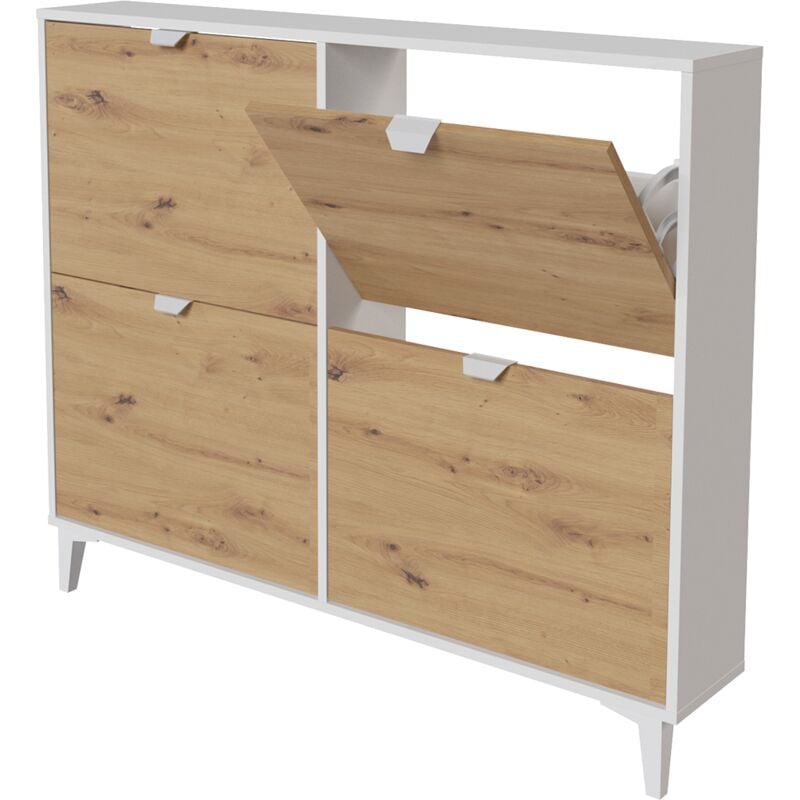 Meuble à chaussures, commode à chaussures coloris blanc, chêne - Hauteur 97 x Longueur 116 x profondeur 20 cm