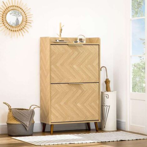 Meuble à Chaussures Compact avec 2 Abattants Style Rétro, Design Gain de Place pour l'Entrée, le Salon ou la Chambre, 70 x 30 x 120 cm , Naturel